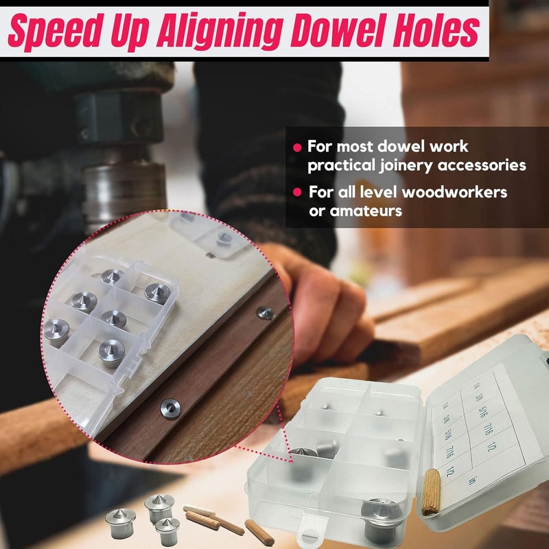 MinliGUY 20PCS Stainless Steel Dowel Pin Centers Drilling Hole Tool Set with Sharp Point for Woodworking Tools, Solid Dowel and Tenon Center Transfer Plugs (5 Sizes of 1/4" 3/8" 5/16" 7/16" 1/2") by - Image 4